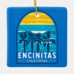 Ornamento De Cerâmica Encinitas California Viagem Art Vintage<br><div class="desc">Encinitas retro vetor viagem em estilo emblem. Localizado ao longo de seis milhas da costa do oceano Pacífico,  Encinitas é um lembrete sem estrondo da histórica cultura de praia da Estrada 101 que prosperou no médio dos anos 1900.</div>