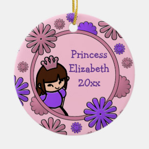 Ornamento De Cerâmica Encomenda Personalizada Princesa Rosa e Púrpura D