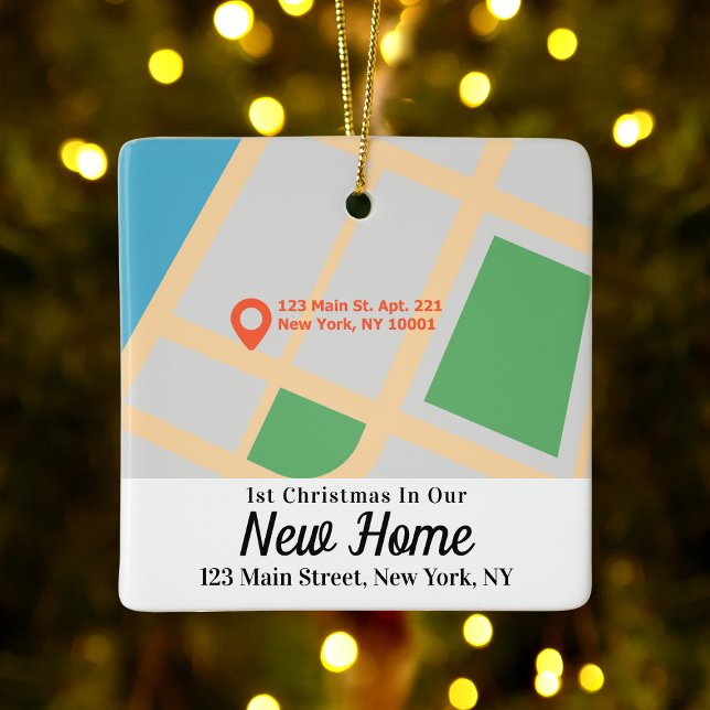 Ornamento De Cerâmica Endereço de Mapa Personalizado Primeiro Natal Novo (Custom Map Address First Christmas New Home Ceramic Ornament
)