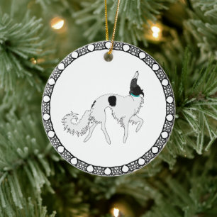Ornamento De Cerâmica Enfeitado Borzoi de Natal