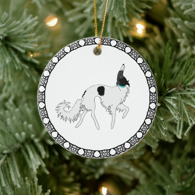 Ornamento De Cerâmica Enfeitado Borzoi de Natal (Árvore)