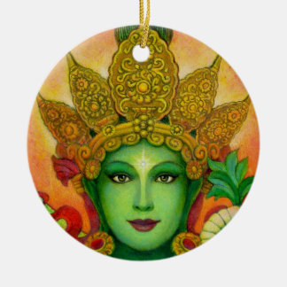 Ornamento De Cerâmica "Enfeites de natal redondos da cara de Tara verde"