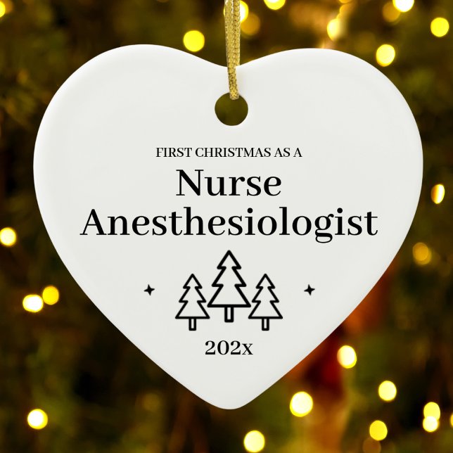 Ornamento De Cerâmica Enfermeira Anestesiologista Primeiro Natal (Nurse Anesthesiologist First Christmas Ceramic Ornament
)