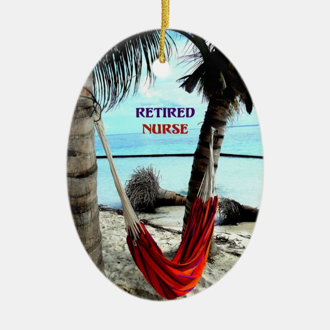 Ornamento De Cerâmica Enfermeira aposentada - Hammock na praia (Frente)