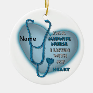 Ornamento De Cerâmica Enfermeira Blue Heart Midwit