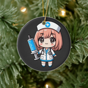 Ornamento De Cerâmica Enfermeira Chibi Cute - saúde, animação, medicina
