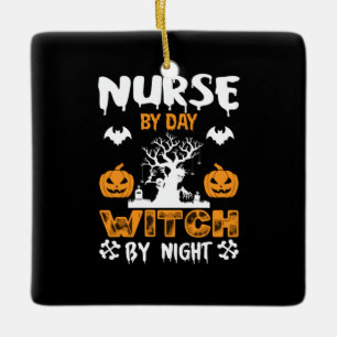 Ornamento De Cerâmica Enfermeira De Halloween Por Bruxa De Dia De Aniver