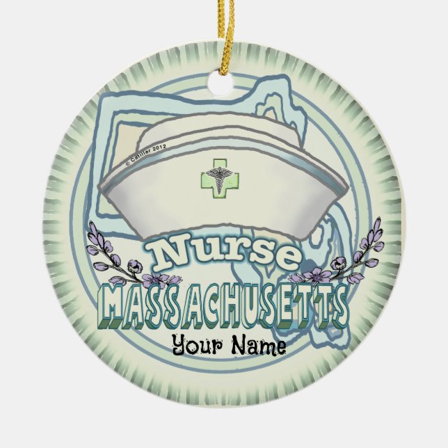 Ornamento De Cerâmica Enfermeira de Massachusetts (Frente)
