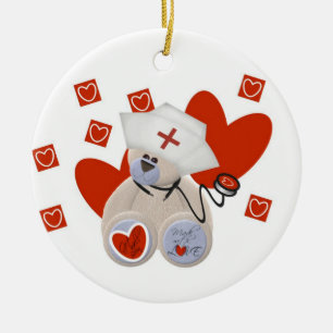 Ornamento De Cerâmica Enfermeira de Teddy Bear Camisetas e presentes