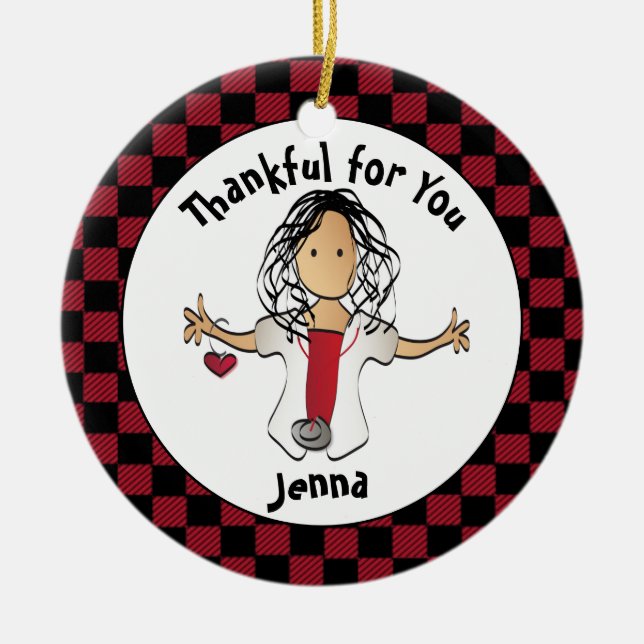 Ornamento De Cerâmica Enfermeira Enfermeira Enfermeira Cartoon Orçamento (Frente)