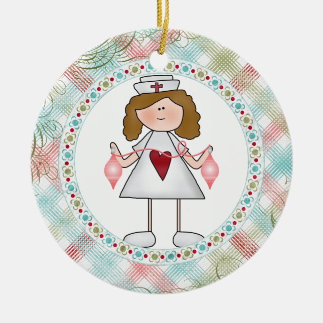 Ornamento De Cerâmica Enfermeira Enfermeira para Feriados (Frente)