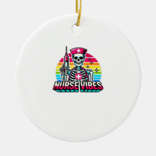 Ornamento De Cerâmica Enfermeira Esqueleto Neon Retro � Design Médico As
