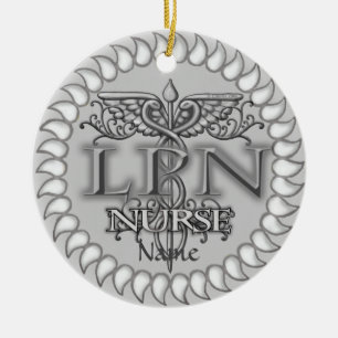 Ornamento De Cerâmica Enfermeira LPN Caduceus sofisticado