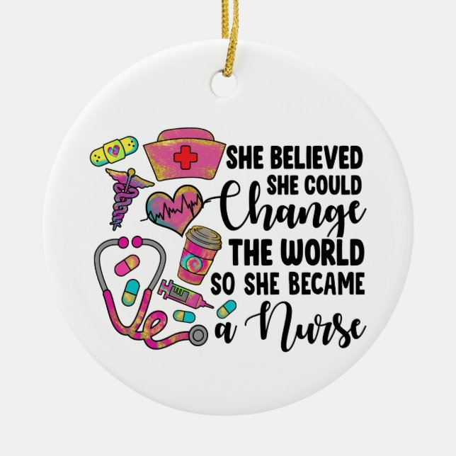 Ornamento De Cerâmica Enfermeira muda o mundo grande (Frente)