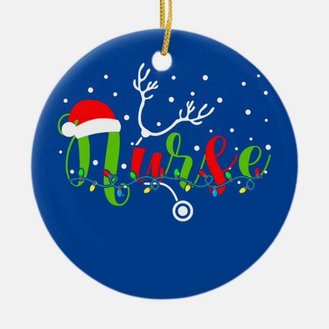 Ornamento De Cerâmica Enfermeira Natal - Estetoscópio de Neve Santa Hat (Frente)