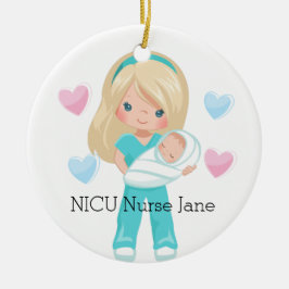 Ornamento De Cerâmica Enfermeira NICU Personalizada segurando o Natal do