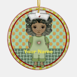 Ornamento De Cerâmica Enfermeira personalizada de Menina Negra