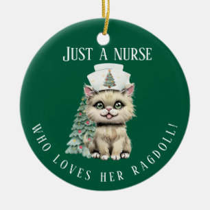 Ornamento De Cerâmica Enfermeira Personalizada Ragdoll Gato de Natal
