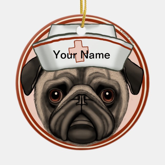Ornamento De Cerâmica Enfermeira Pug  (Frente)