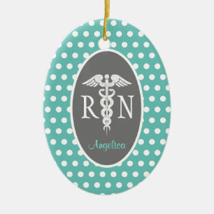 Ornamento De Cerâmica Enfermeira Registrada de Caduceus Teal Personaliza