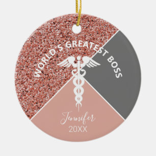 Ornamento De Cerâmica Enfermeira Rosa Médica Dourado Ano Personalizado