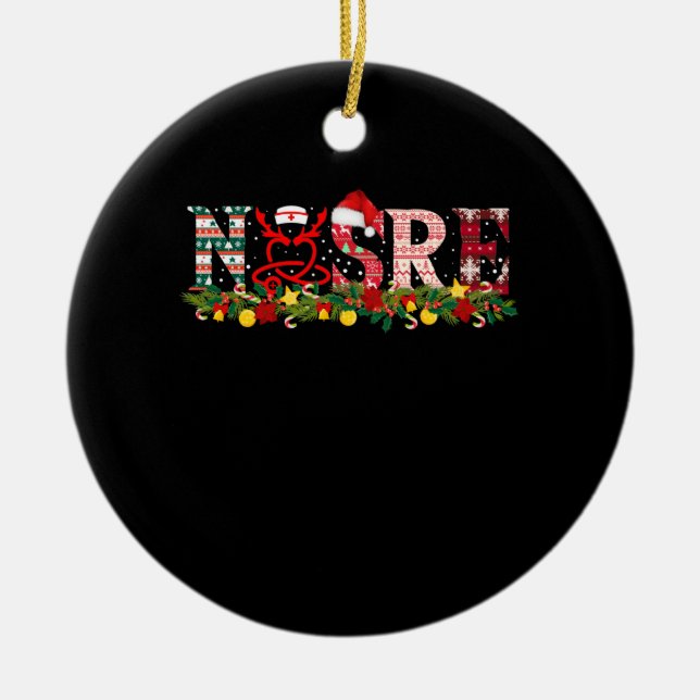 Ornamento De Cerâmica Enfermeira Stethoscope Enfermeira Xmas Pajamas (Frente)