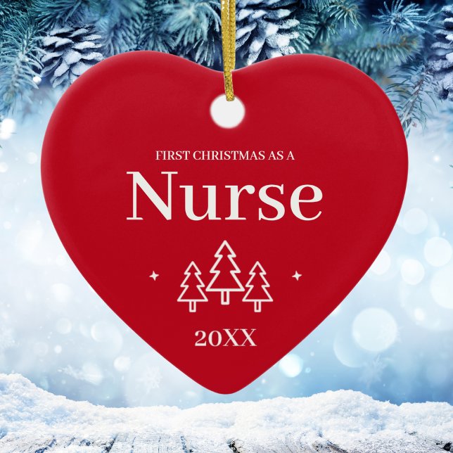 Ornamento De Cerâmica Enfermeira Vermelha Primeira Ornação de Natal (Red Nurse First Christmas Ornament
)