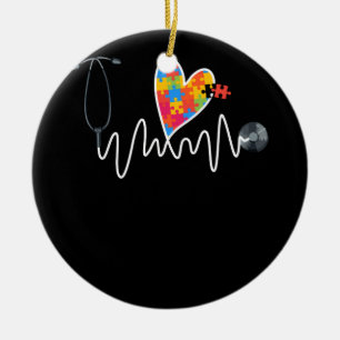 Ornamento De Cerâmica Enfermeiro Autismo Quebra-cabeça Stethoscope Cora