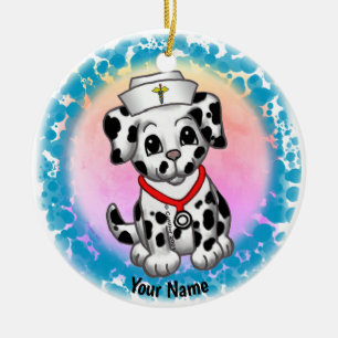Ornamento De Cerâmica Enfermeiro-Cão-Puppy