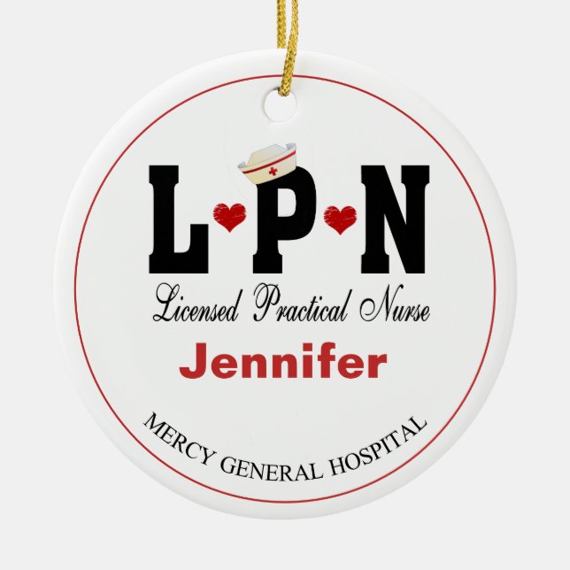 Ornamento De Cerâmica Enfermeiro de Natal Personalizado Enfermeiro LPN (Frente)