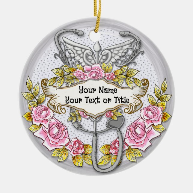 Ornamento De Cerâmica enfermeiro estetoscópio caduceus (Frente)