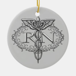 Ornamento De Cerâmica Enfermeiro Oval Silver Caduceus RN