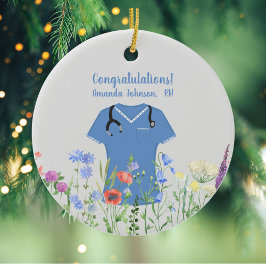 Ornamento De Cerâmica Enfermeiro Personalizado RN LPN Escrubos Azuis