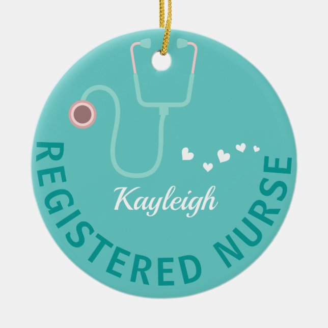 Ornamento De Cerâmica Enfermeiro Registrado Personalizado - estetoscópio (Frente)
