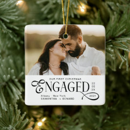 Ornamento De Cerâmica Engaged Couples 2 Photos Stylish First Christmas