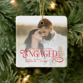 Ornamento De Cerâmica Engaged Couples 2 Photos Stylish First Christmas
