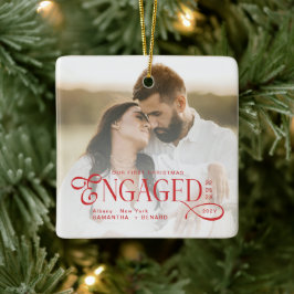 Ornamento De Cerâmica Engaged Couples 2 Photos Stylish First Christmas