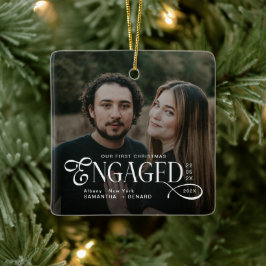Ornamento De Cerâmica Engaged Couples 2 Photos Stylish First Christmas