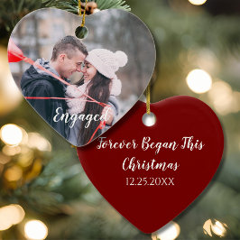 Ornamento De Cerâmica Engaged Heart Photo Forever Began this Christmas