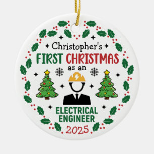 Ornamento De Cerâmica Engenheiro elétrico Primeiro Natal Personalizado
