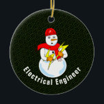 Ornamento De Cerâmica Engenheiro elétrico Snowman<br><div class="desc">Texto editável de engenheiro elétrico com um boneco de neve segurando relâmpagos é um design humorístico de engenharia elétrica para engenheiros nos aniversários,  graduações e feriados.</div>