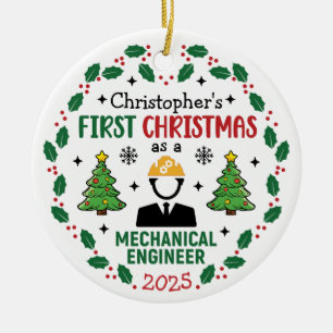 Ornamento De Cerâmica Engenheiro Mecânico Personalizado Primeiro Natal