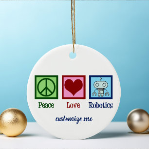 Ornamento De Cerâmica Engenheiro Robótico Peace Love Personalizado