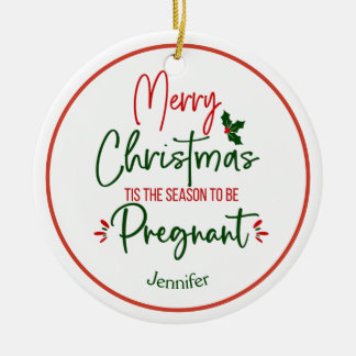 Ornamento De Cerâmica Engraçada Gravidez Anúncio de Natal
