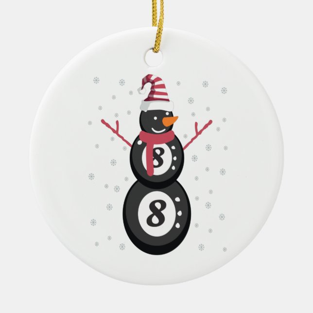Ornamento De Cerâmica Engraçado 8 Ball Piscina Snowman Natal Ano Novo Pr (Frente)