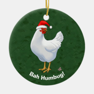 Ornamento De Cerâmica Engraçado Bah Humbug Chicken Santa Hat Poops xmas