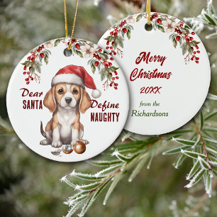 Ornamento De Cerâmica Engraçado Beagle Puppy Define Natal Malvado