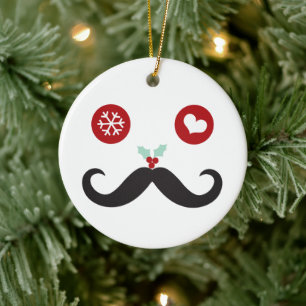 Ornamento De Cerâmica Engraçado bigode encara a foto de Natal Feriado