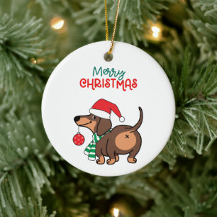 Ornamento De Cerâmica Engraçado Cachorro Bonito Feliz Natal
