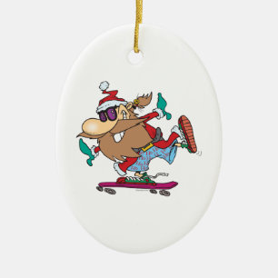 Ornamento De Cerâmica engraçado cara legal skate santa claus
